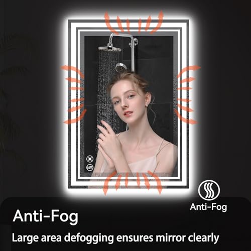 NESDCC 24x36 Inch Bathroom LED Mirror with Anti-Fog & 3 Color Dimmable Lighting, Wall Mount
