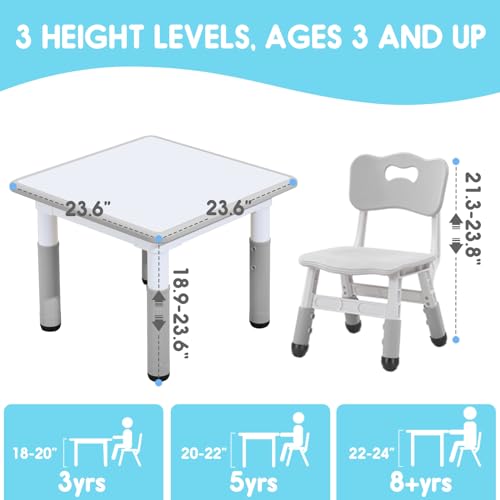 Kids Table & Chair Set with Adjustable Height & Graffiti Gray Finish - Toddler-Safe Non-Slip Legs, Eco-Friendly Materials, Ages 3-12
