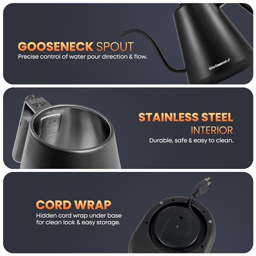 Copper Finish Elite Gourmet 1L Digital Gooseneck Electric Kettle - Cordless & Fast Heating