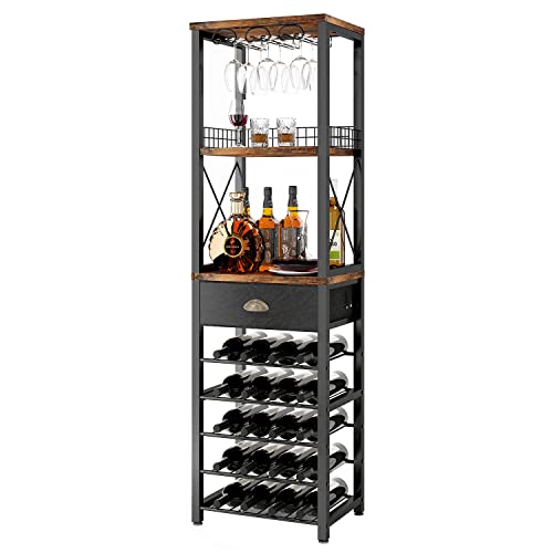 Homeiju Vintage Right Angle Freestanding Wine Rack with Glass & Bottle Storage