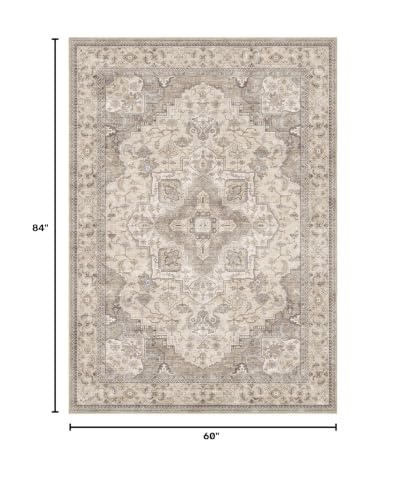 EIEIHOUSE 7x9 Rectangular Washable Vintage Area Rug for Living Room Brown/Multi