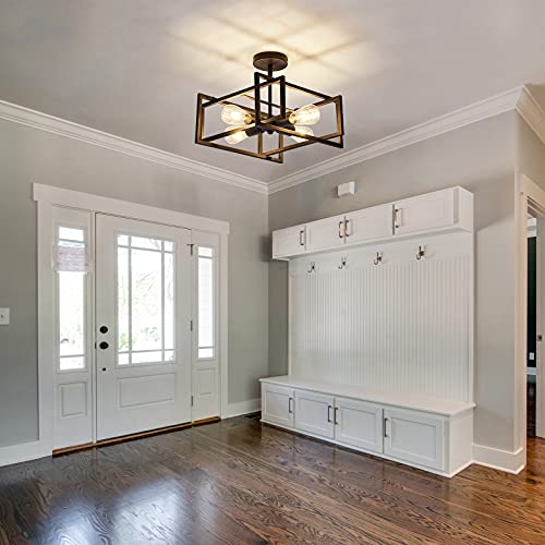 Black 4-Light Farmhouse Ceiling Light Fixture - Close to Ceiling Chandelier for Kitchen & Dining
