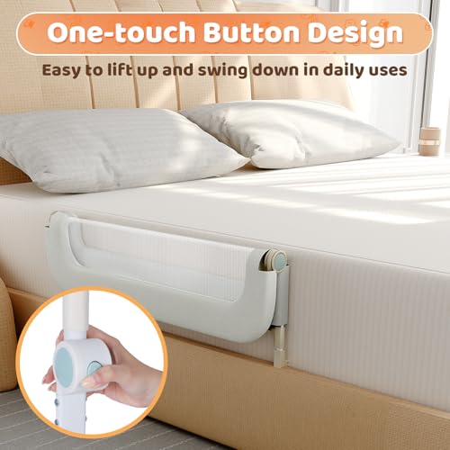 Omzer 32-Inch Foldable Toddler Bed Rail Guard - White with Grey Safety Side for Baby