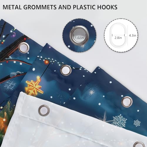 Christmas Shower Curtain Set with Hooks - 72x72in Waterproof Fabric Holiday Tree Farmhouse