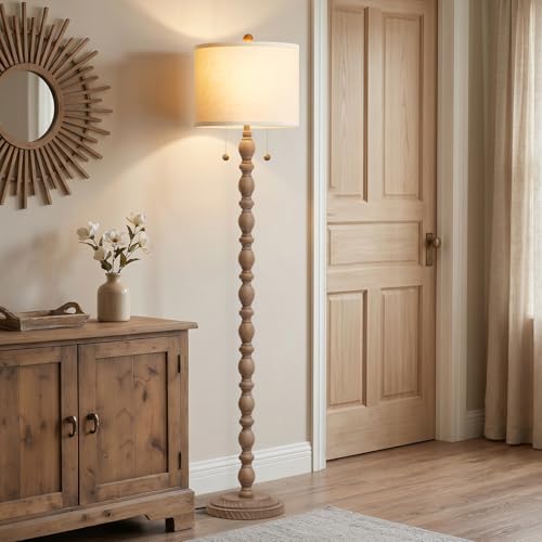 Farmhouse Floor Lamp with Dual Heads & Bulb - Dark Brown 2