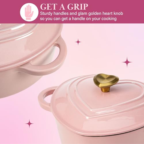 Paris Hilton Pink Heart-Shaped 4-Quart Enameled Cast Iron Dutch Oven with Lid
