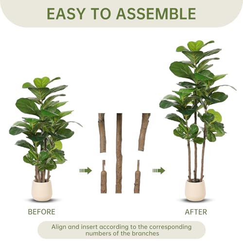 5ft Realead Artificial Fiddle Leaf Fig Tree with White Planter - Realistic Faux Plant