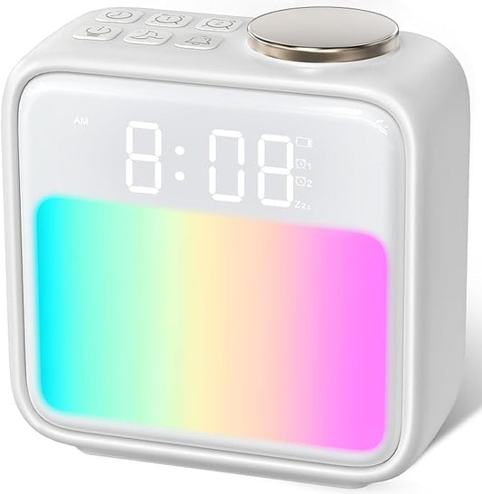 Samshow Alarm Clocks for Bedrooms,Loud Alarm Clock for Heavy Sleepers Adults, 15-180 Mins Sleep Aid,6 Wake up Sounds,10 Colors Night Light,Dynamic RGB Color, White
