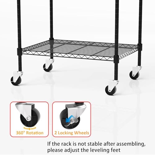Black 5-Tier Heavy Duty Metal Storage Shelves with Wheels - Adjustable Garage & Kitchen Organizer