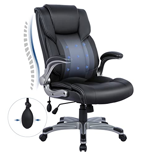 Ergonomic Office Chair with Inflatable Lumbar Support & Flip-Up Arms - Black