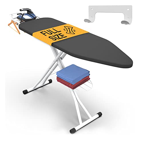 Gray Foldable Ironing Board 57x15 Inches with Wall Hanger and Adjustable Height