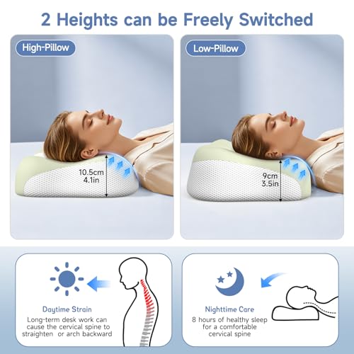 VYLEE Green Memory Foam Cervical Neck Pillow Ergonomic High-Low Support