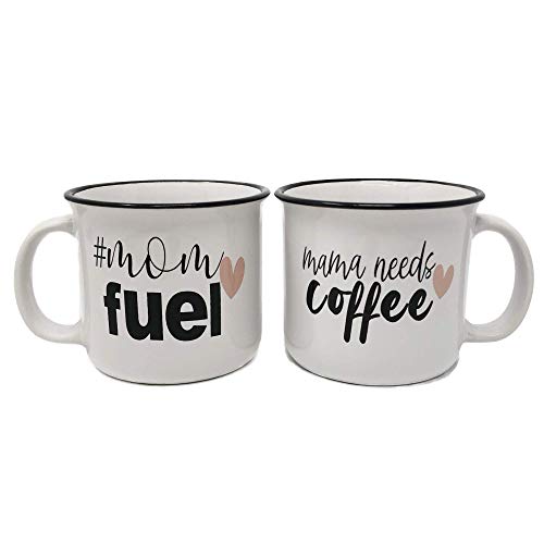 White Mom Fuel Coffee Mug Set - Mom Needs Coffee, 14oz Mama Mug, Perfect Gift for Mom