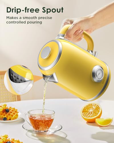 KOIOS 1.8L Electric Kettle with Temperature Gauge - Yellow Retro Design
