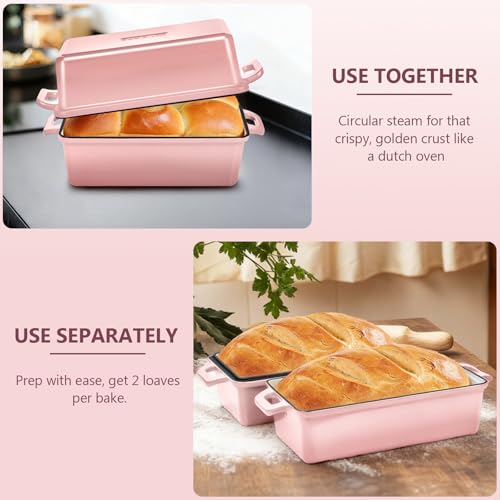 Wildone Pink Enameled Cast Iron Bread Loaf Pan Set with Lid 9x5 - Sourdough & Baking