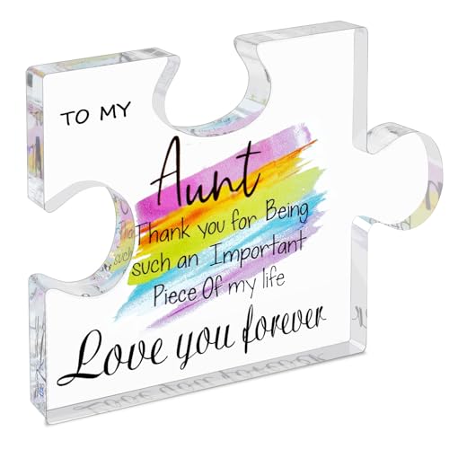 Personalized Acrylic Puzzle Photo Block for Aunt - Birthday & Christmas Gift 3.9x4.7 Inch - Engraved Custom Keepsake