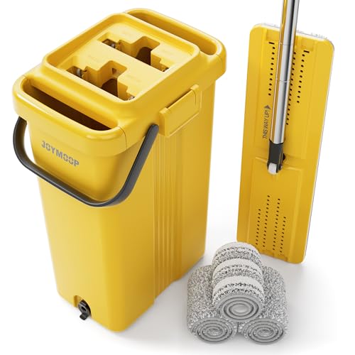 JOYMOOP Industrial Mop and Bucket Set - 17.7-Inch Dust Mop with 3 Reusable Microfiber Pads, 60-Inch Handle, Yellow