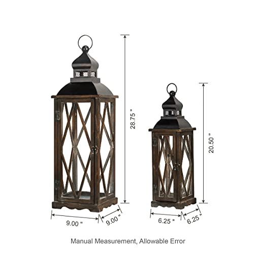 Diamond Black Farmhouse Lanterns Set of 2 Indoor Outdoor Candle Holders Large & Small