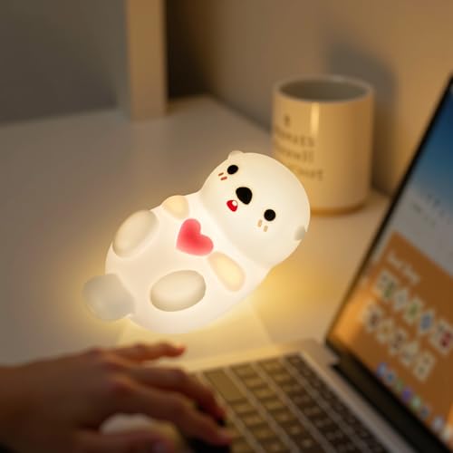 Huggwaii Upgrade Otter Night Light for Kids ? Cute Silicone Squishy Kids Night Light, Dimmable & Rechargeable LED Otter Lamp, 1200mAh Battery, Soft Nursery Nightlight for Toddler Room Decor & Gifts