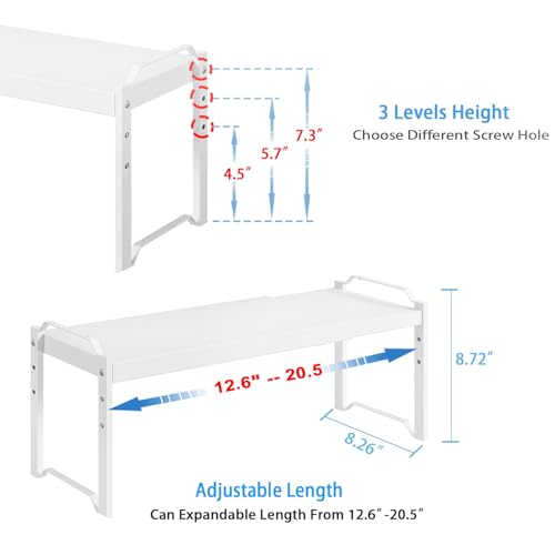 White 2-Pack Expandable Kitchen Cabinet Shelves Organizer, Adjustable & Stackable Storage Rack