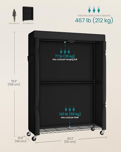 Heavy-Duty Clothes Rack with Fabric Cover - Portable Garment Organizer, 43.3 W