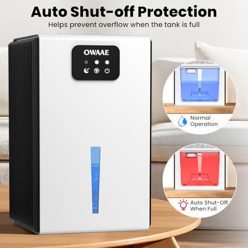 OWAAE White Dehumidifier for Home 1000 Sq Ft Sleep Mode Auto Shutoff