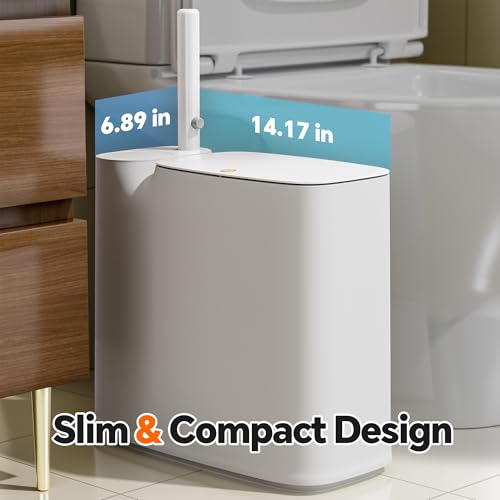 Small Bathroom Trash Can with Toilet Brush Set & 36 Disposable Refills - Space-Saving Dual-Function