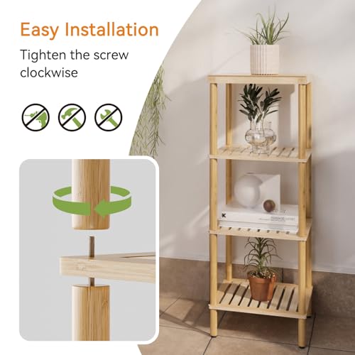 AmazerBath 4-Tier Bamboo Bathroom Shelf - Natural Space Saver Storage Rack