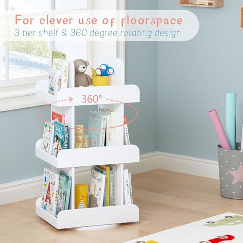 Kids Rotating Bookshelf Tower - Spinning Bookcase for Toddlers & Kids