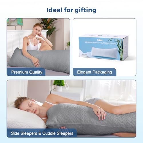 Rainmr Extra Long 20x60 Inch Memory Foam Body Pillow with Cooling Cover for Adults
