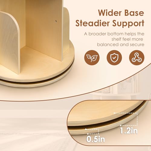 Shaneroady 3-Tier Wooden Rotating Bookshelf for Kids - 360° Spinning Bookcase