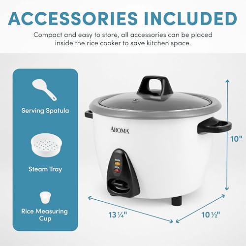 Aroma 10-Cup Uncooked Rice Cooker & Steamer - White, Model ARC-360-NGP