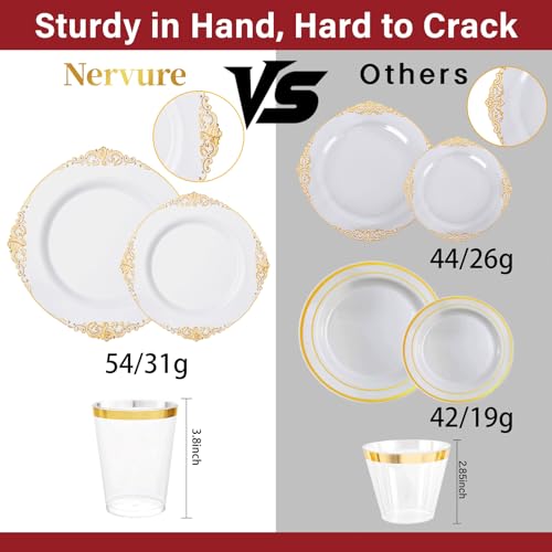 Gold Disposable Plates Set for 50 Guests - Nervure 350Pcs Baroque Dinnerware