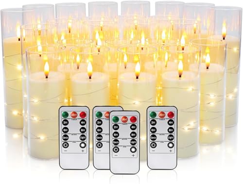 YOROXRG 24 Pack Ivory Flickering Flameless Candles with Timer - Battery Operated LED String Lights for Home Decor, Parties, Weddings, Christmas, New Year