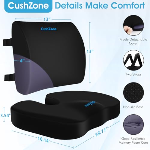 CushZone Extra Large Seat Cushion & Lumbar Support Pillow for Office, Black
