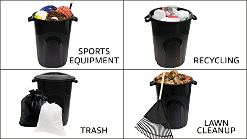 Outdoor 32 Gallon Garbage Can Pack of 2 Black Non-Wheeled with Locking Lid