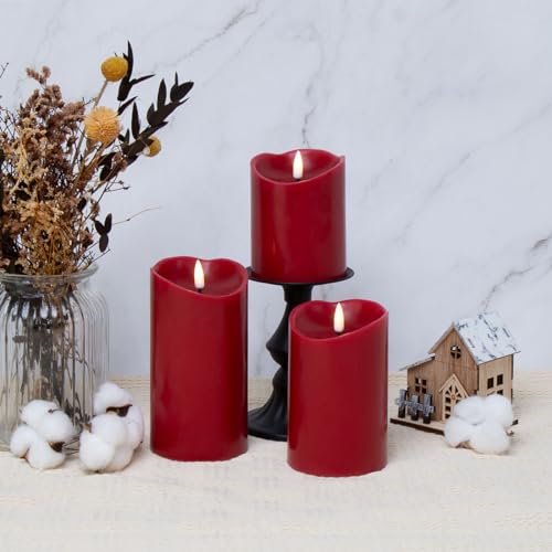Eywamage Dark Red Flameless Candle Set with Remote - Safe Holiday Decor