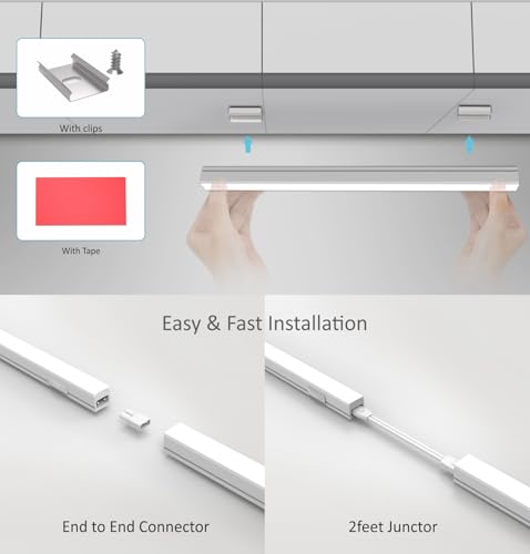Leetdud 24 Inch White Under Cabinet LED Lights 2-Pack, Linkable, Plug-in, Dimmable CCT 3000K/4000K/5000K