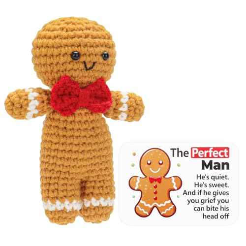 Positive Gingerbread Doll Funny Handmade Crochet Christmas Stuffed Animals with Affirmation Card for Christmas Decor Gag Gift