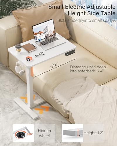 White 24 Inch Small Electric Standing Desk with Mobile Casters & Adjustable Height