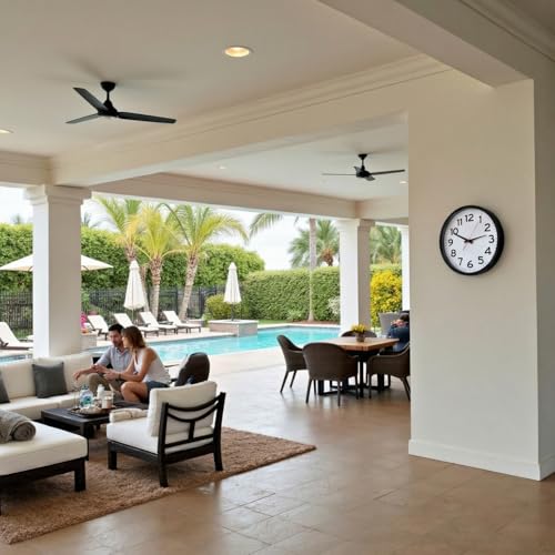 14-Inch Atomic Wall Clock - Black, Easy-to-Read, Indoor/Outdoor