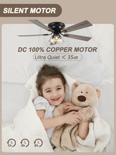 Chords Attic 52 Inch Flush Mount Farmhouse Ceiling Fan with Lights & Remote - Variation 5215