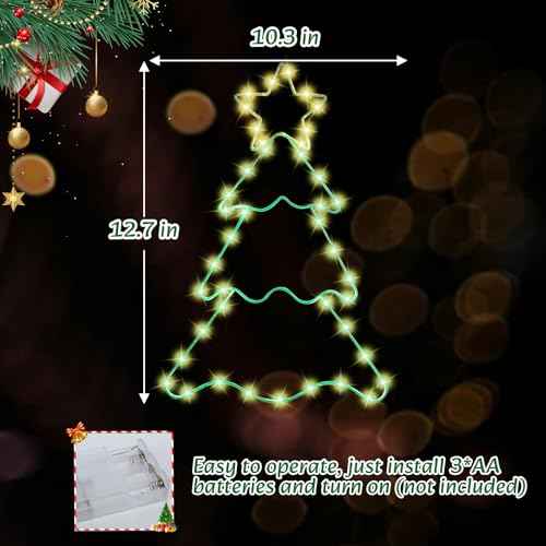 Christmas Window Silhouette Lights Decorations, Lighted Christmas Tree with Battery Operated LED Lights Hanging for Christmas Holiday Party Indoor Outdoor Wall Door Window Decorations