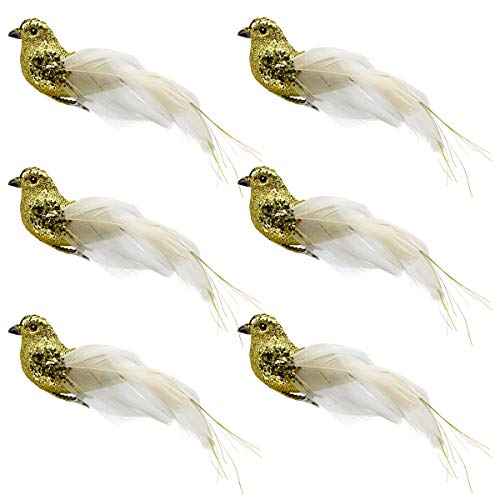 6pcs Gold Glitter Birds Decorations Christmas Tree Clip on Bird Ornaments Sequin Feathered Bird for Wreath Garland Crafts Tree Decor