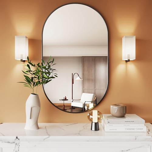20x28 Inch Black Oval Bathroom Mirror - Wall Mount Wall Mirror with Frame - Modern Vanity & Wall Decor