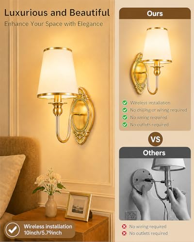 Battery Operated Wall Sconce - 12 RGB Colors & Dimmable, Gold - Wireless