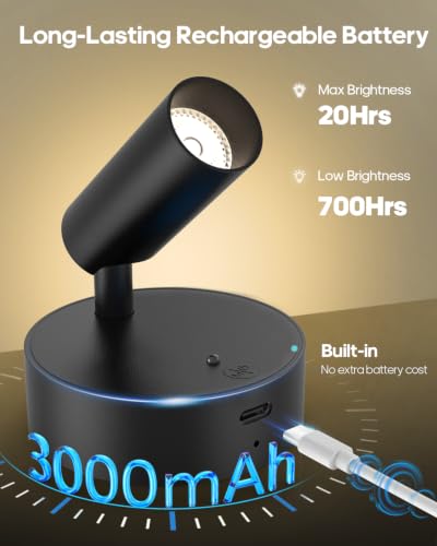 Rechargeable Indoor Spotlight with Remote - Black, 3000mAh, 3 Color Temperatures