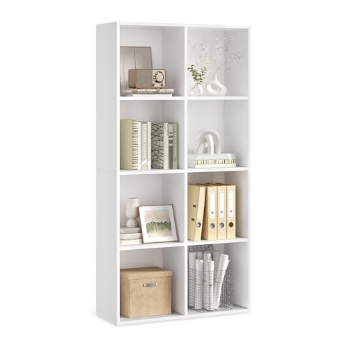 8-Cube Bookshelf Storage Organizer - Cloud White, 25.8 x 9.5 x 51 Inches