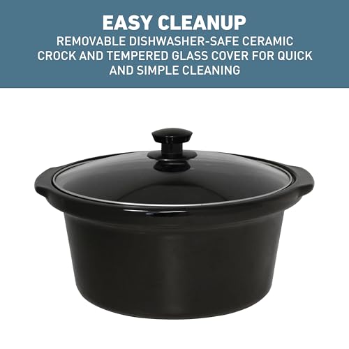 West Bend 4-Quart Manual Slow Cooker Black - Ceramic Crockpot & Glass Lid