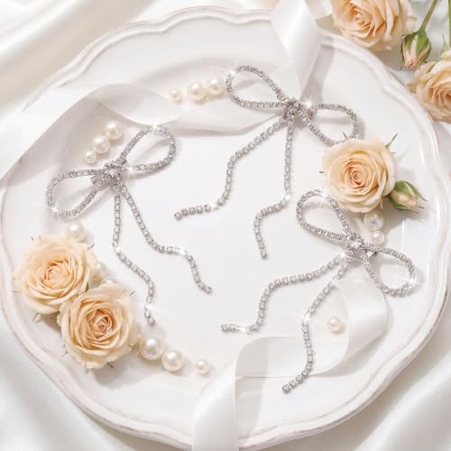12 Silver Rhinestone Christmas Bow Ornaments - Elegant Holiday Decor